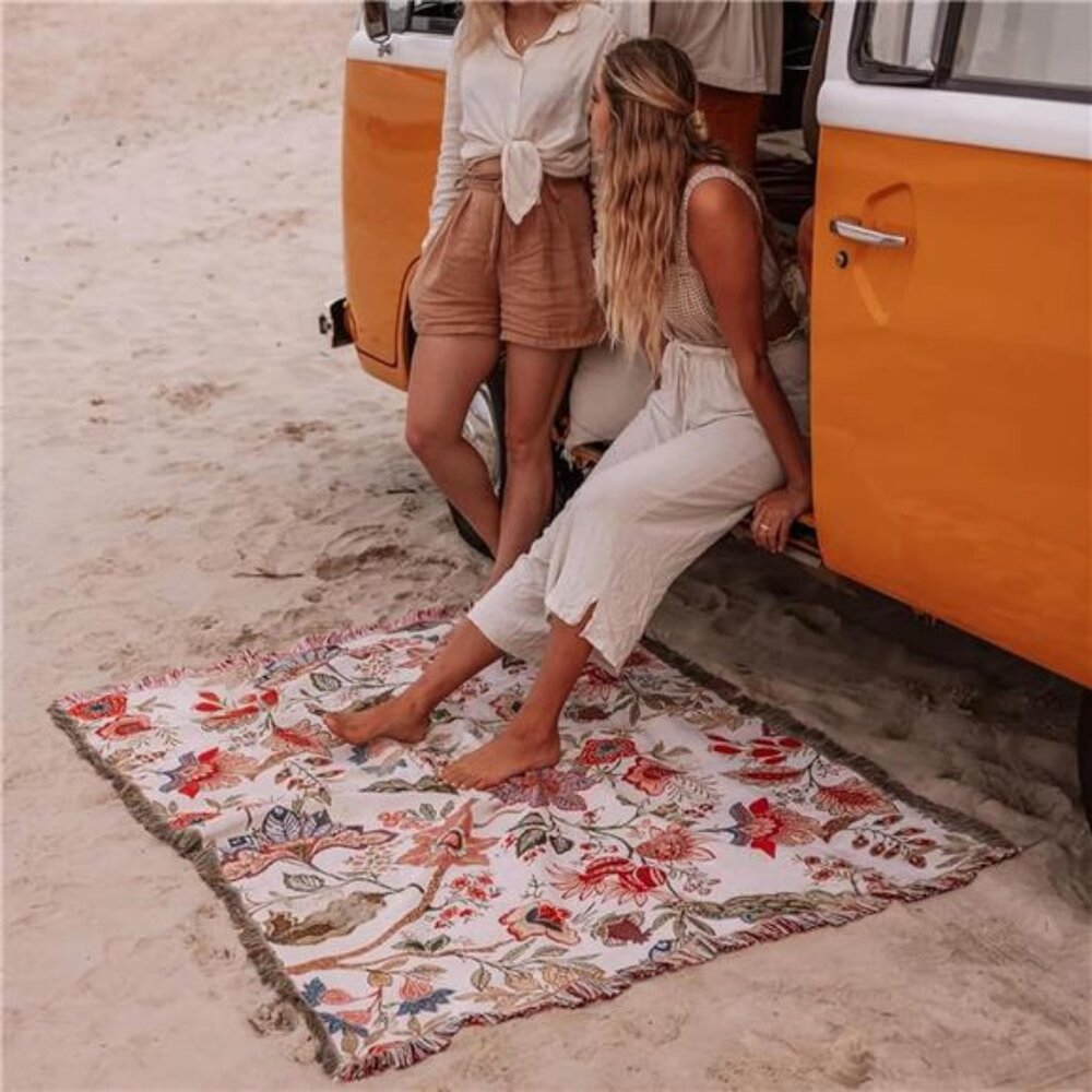 Boho Throw Blanket Reversible Cotton Tapestry Hippie Room Decor - Picture 4 of 7